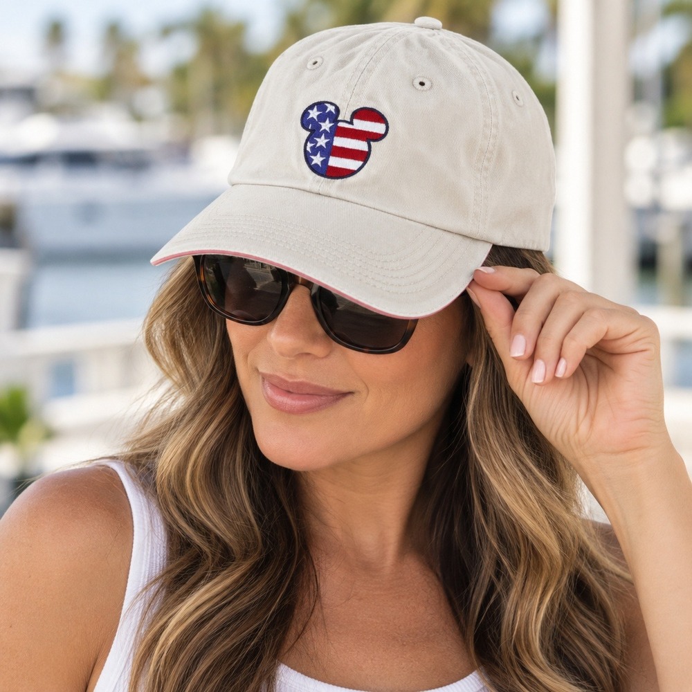 Walt Disney World Mickey Mouse American Flag Hat Cream Cotton Cap Patriotic Dad